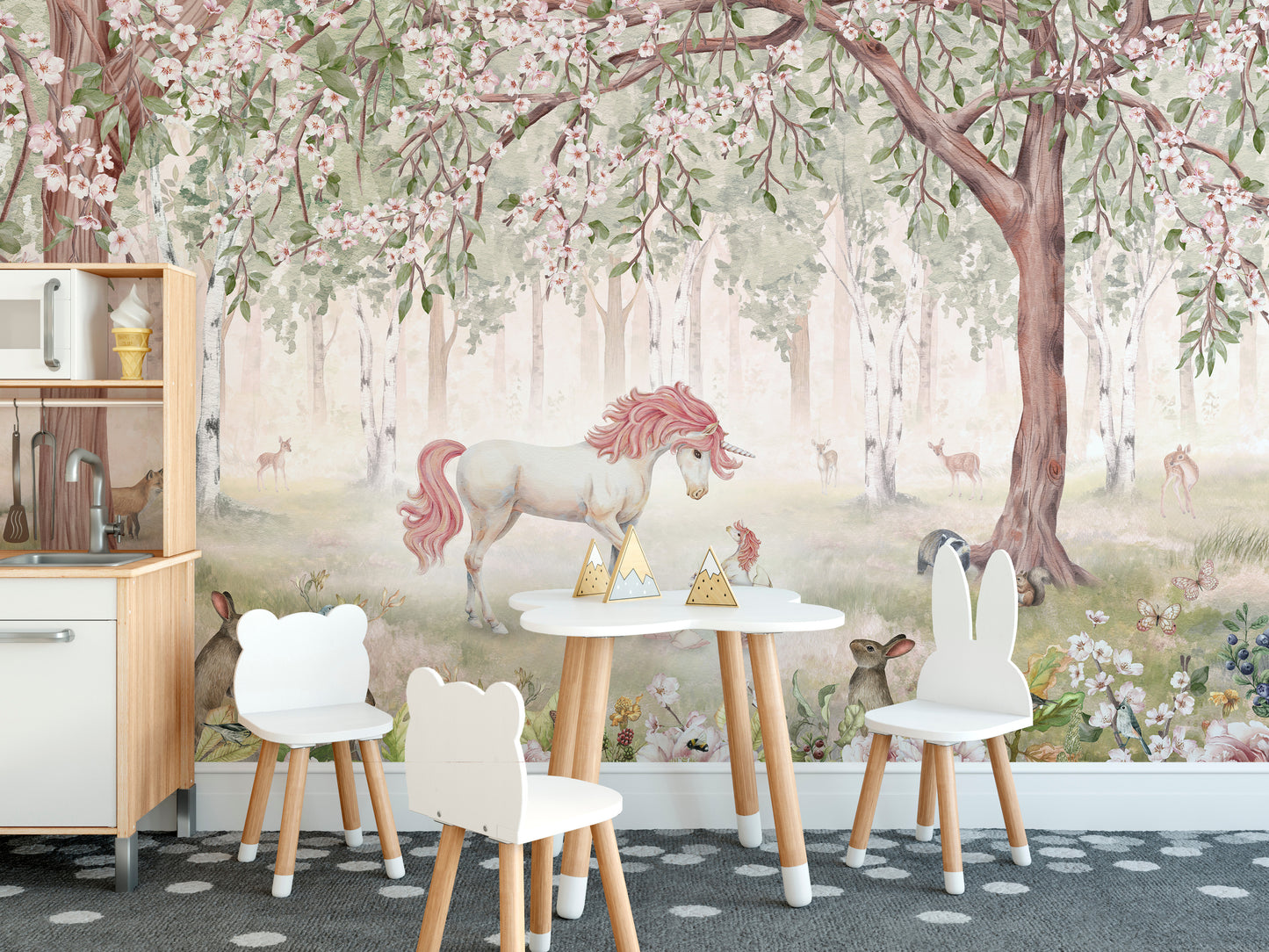 Unicorn Forest Green Wallpaper Mural