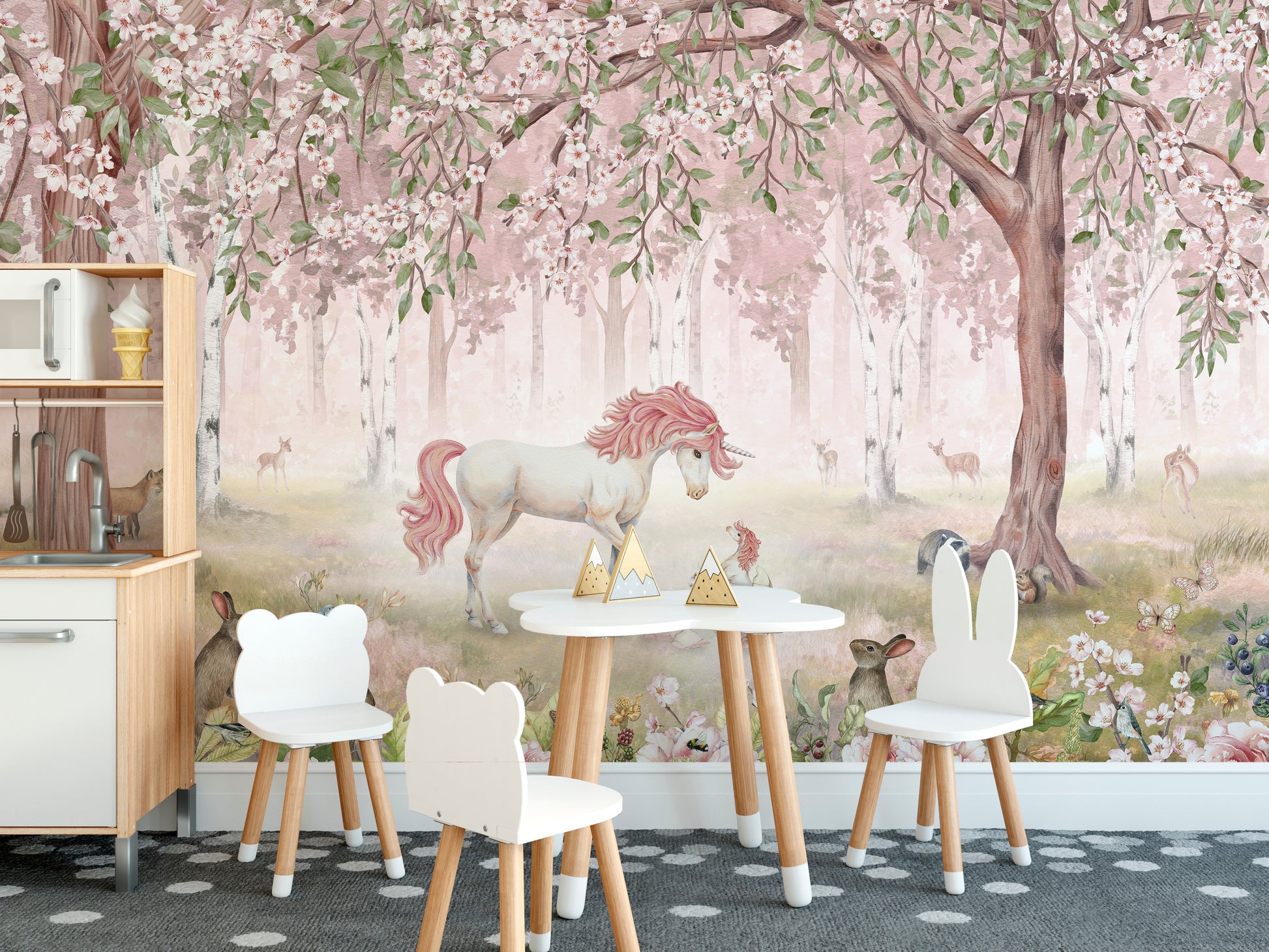 Soft Pink Unicorn Forest Mural
