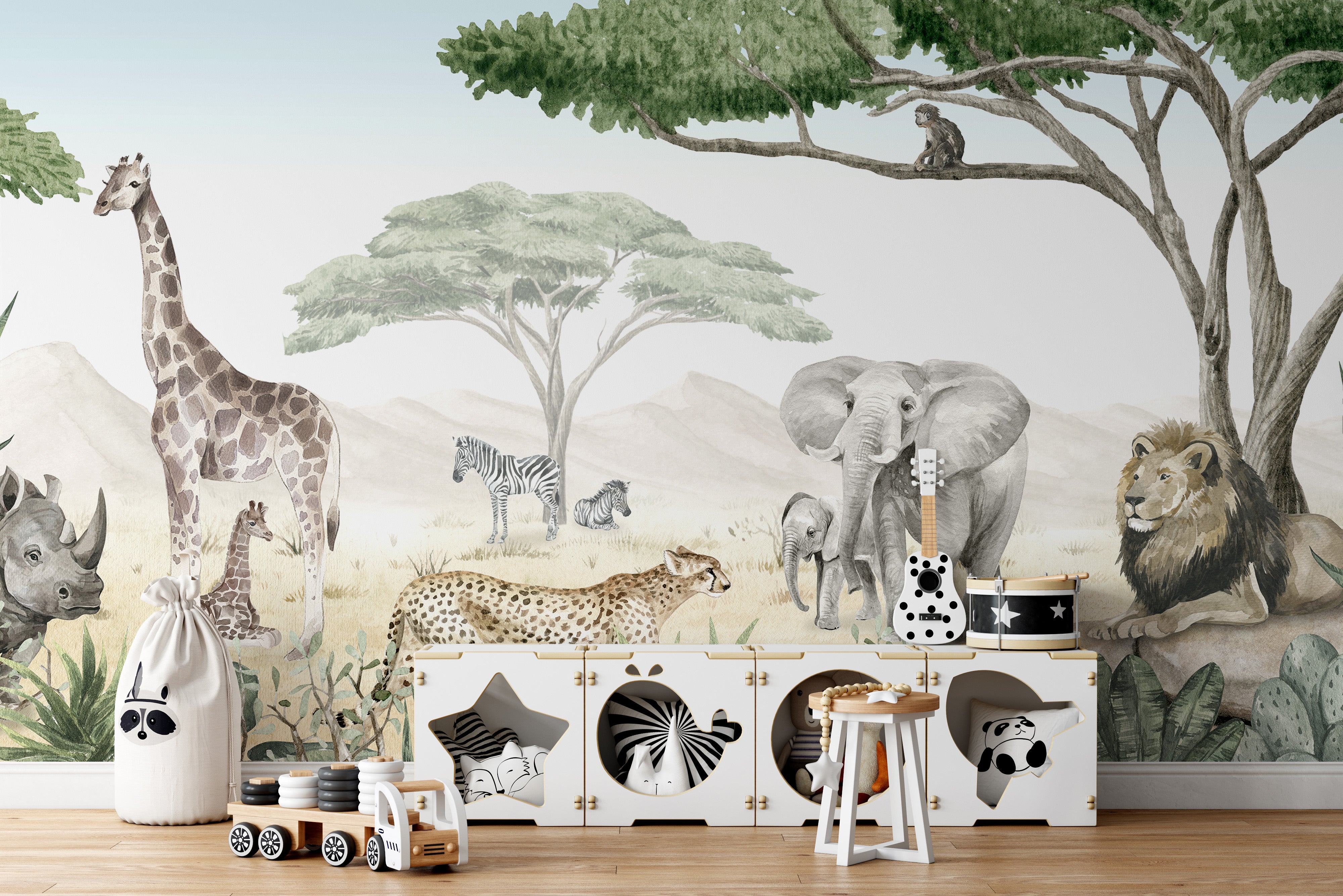 Savannah Jive mural wallpaper with African wildlife scene