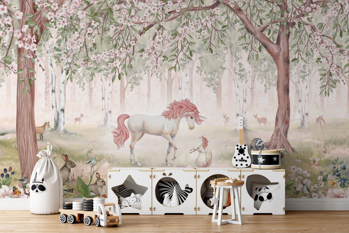 Unicorn Forest Green Wallpaper Mural