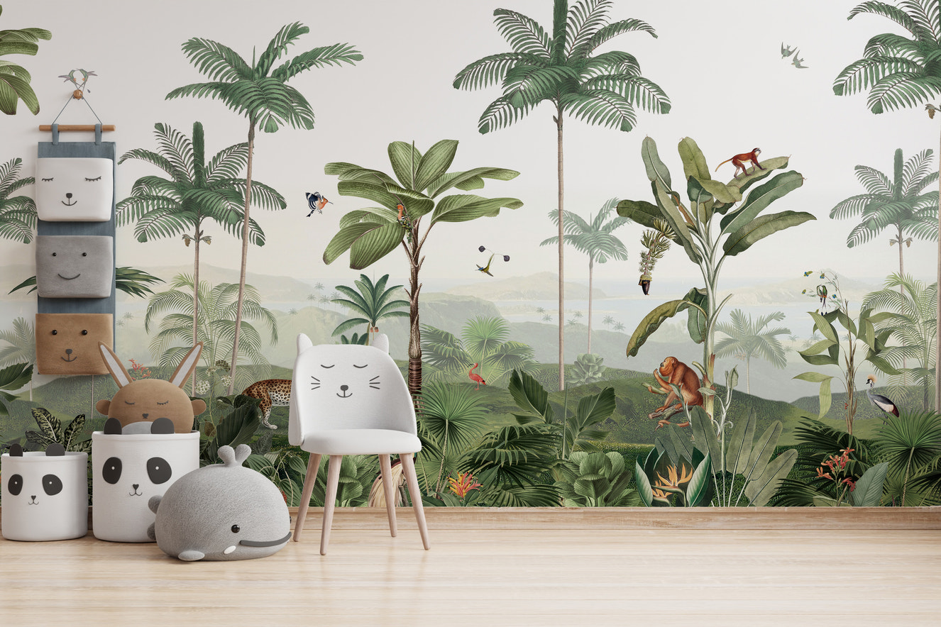 Thrilling Tropics wallpaper with lush jungle and wildlife