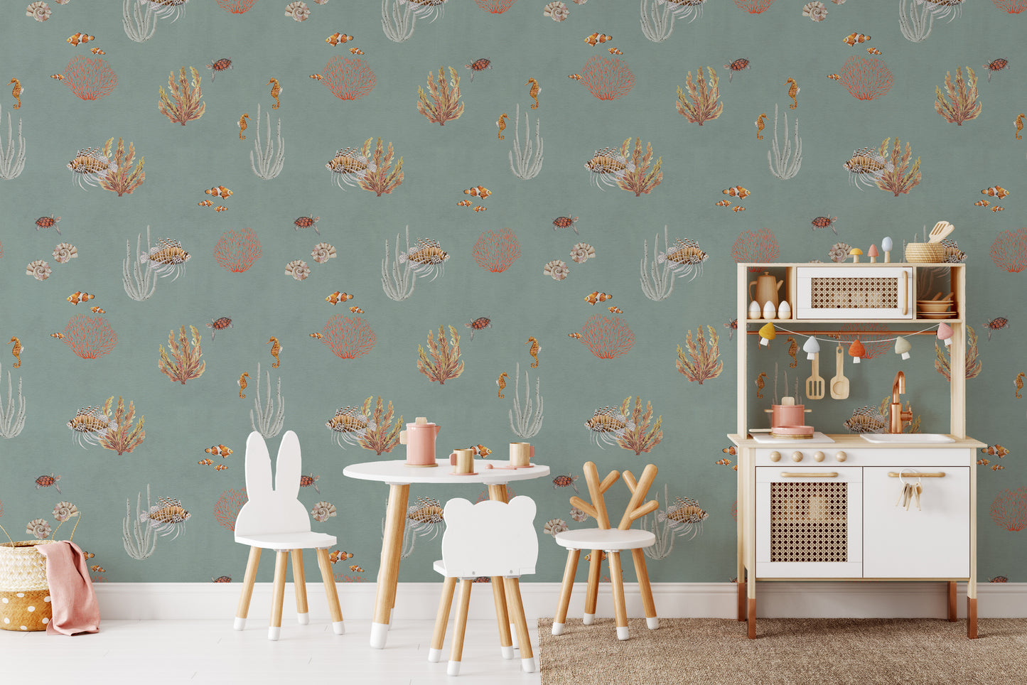 Teal Oceanic Wonders Wallpaper Mural