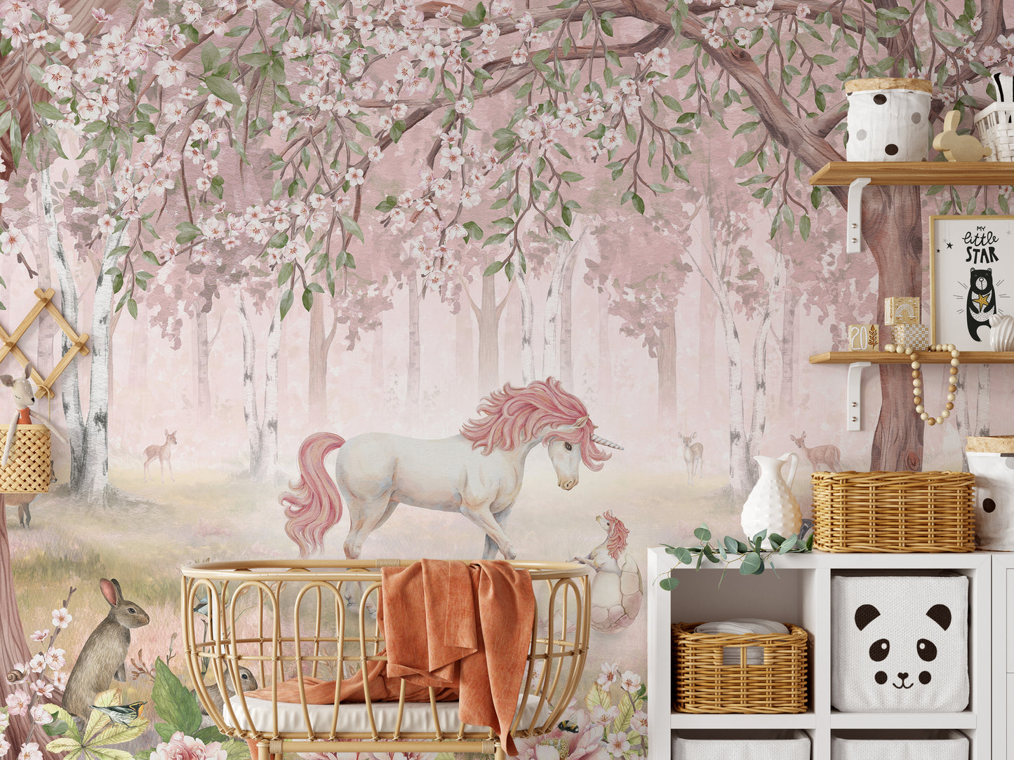 Unicorn Forest Pink Wallpaper Mural