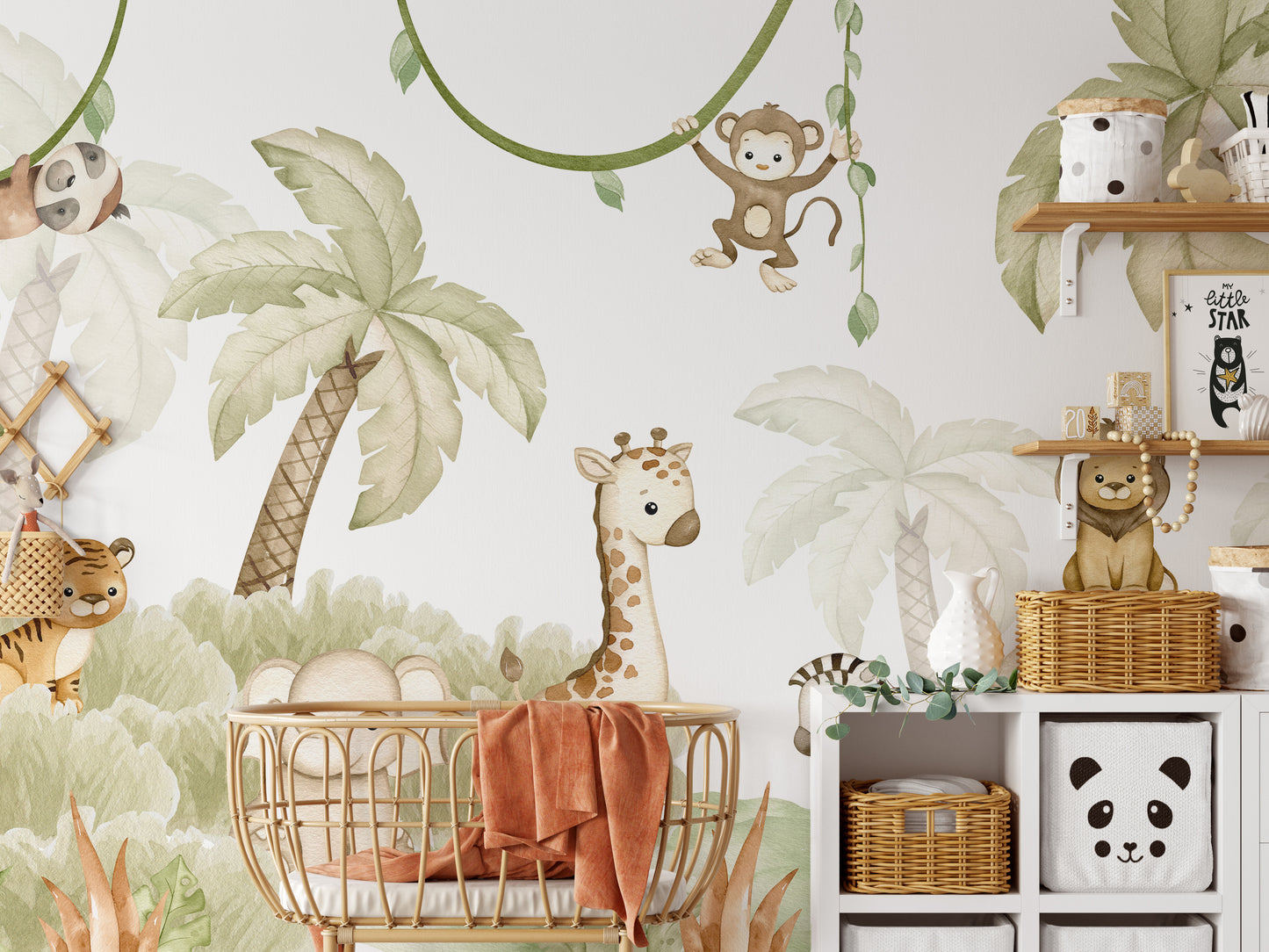 Baby Safari Animals Watercolor Wallpaper