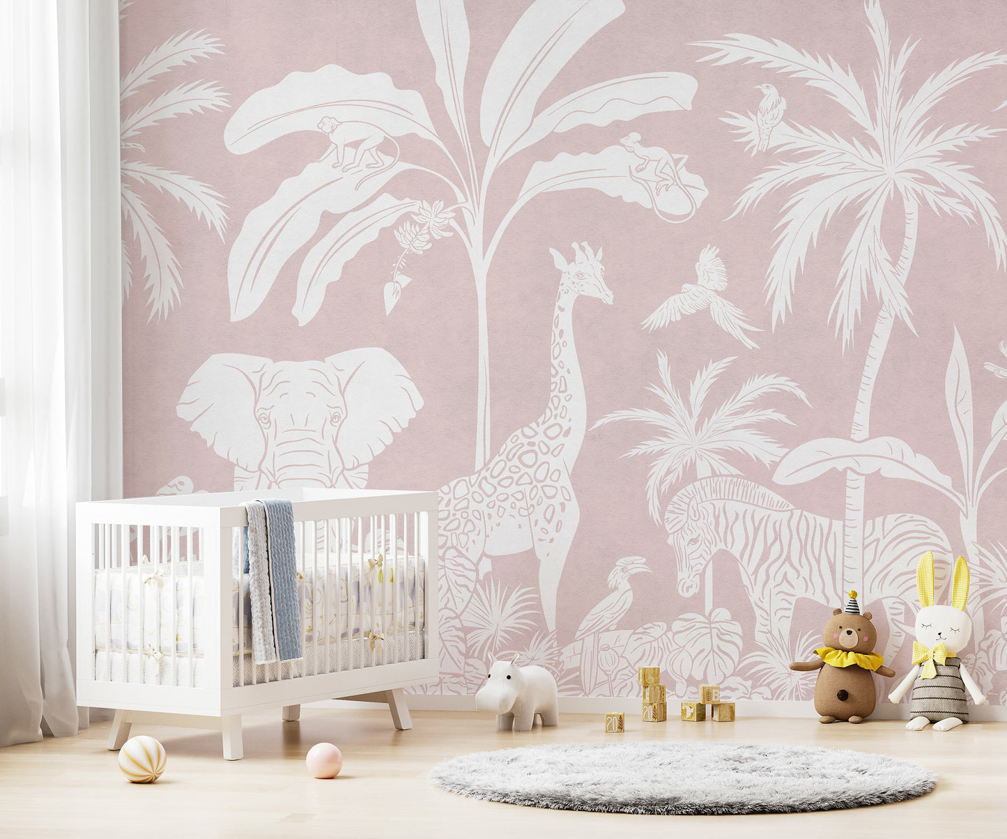 Monochrome Jungle Pink Wall Mural