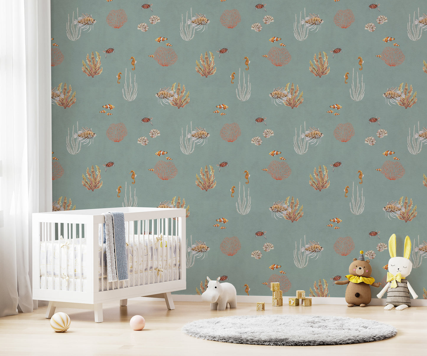 Teal Oceanic Wonders Wallpaper Mural