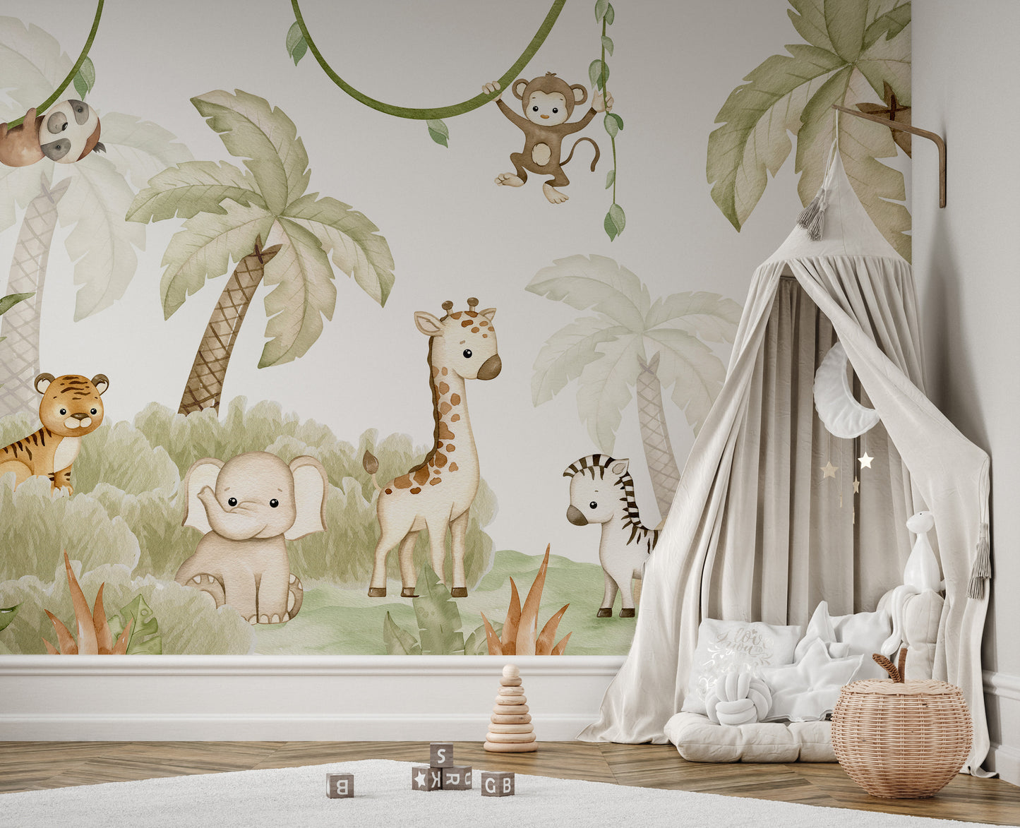 Baby Safari Animals Watercolor Wallpaper