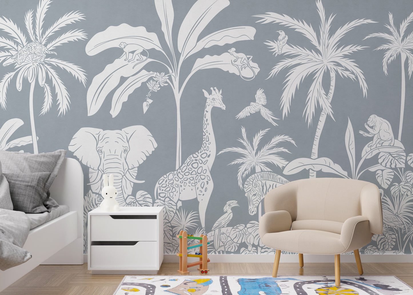 Monochrome Jungle Blue Wall Mural