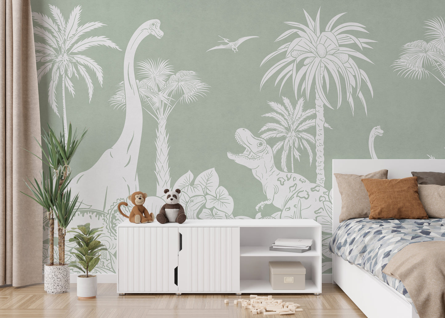 Monochrome Dino Green Wall Mural