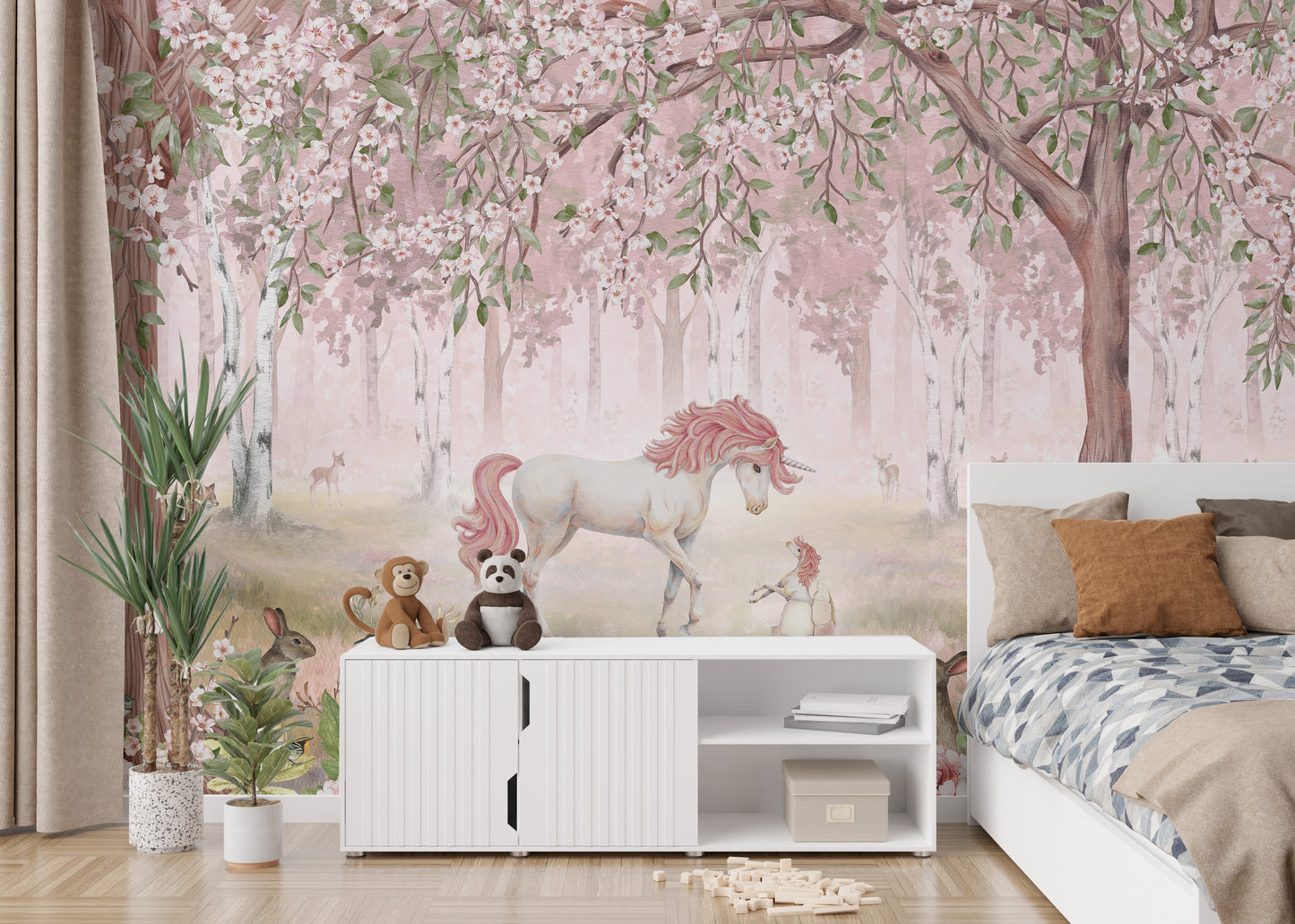 Unicorn Forest Pink Wallpaper Mural