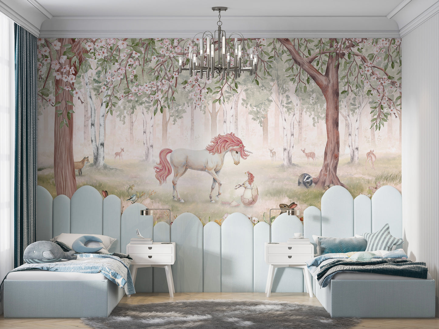 Unicorn Forest Green Wallpaper Mural