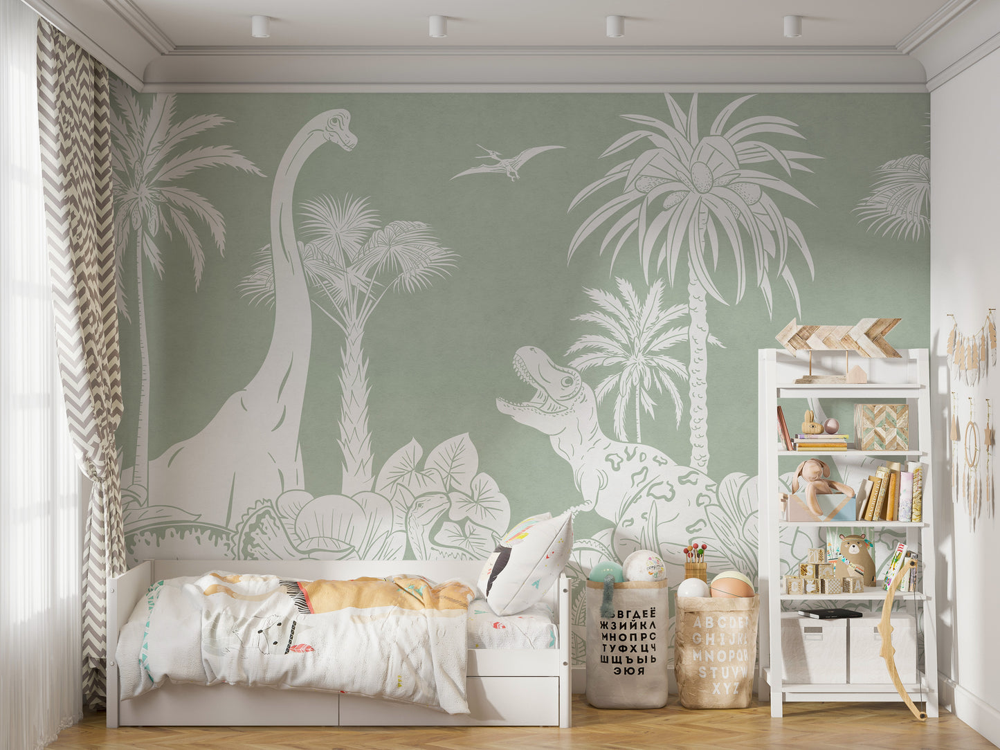 Monochrome Dino Green Wall Mural