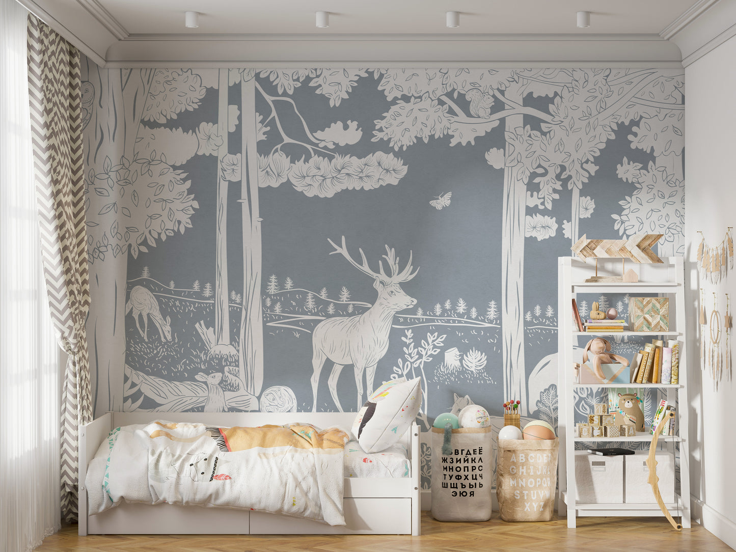 Monochrome Forest Blue Wallpaper Mural