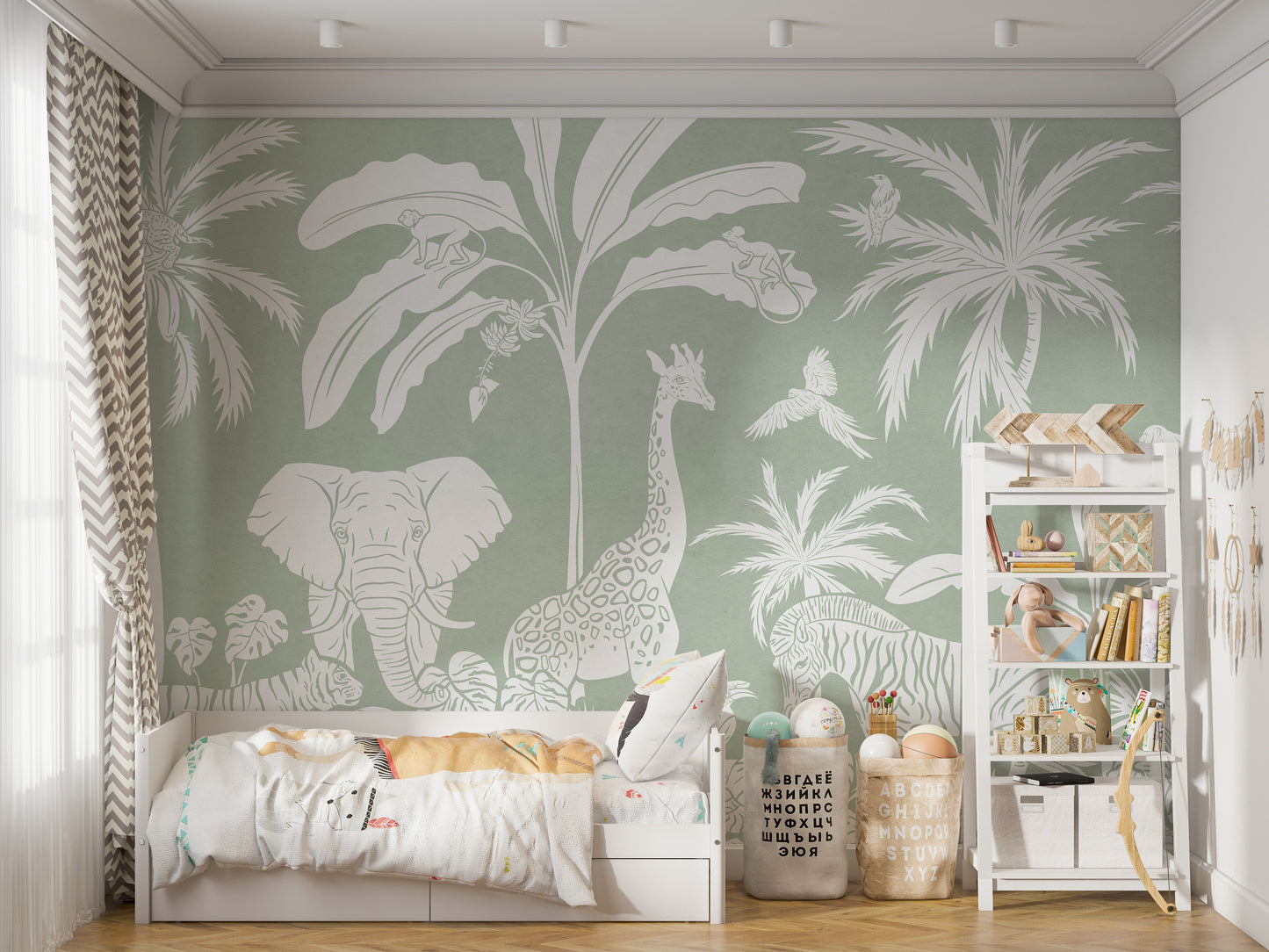 Monochrome Jungle Green Wall Mural