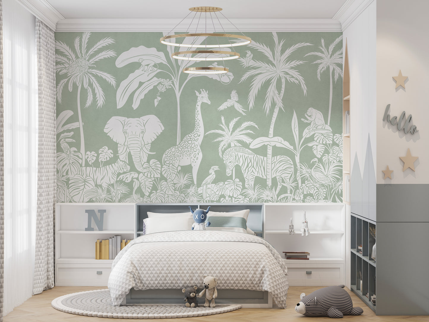 Monochrome Jungle Green Wall Mural