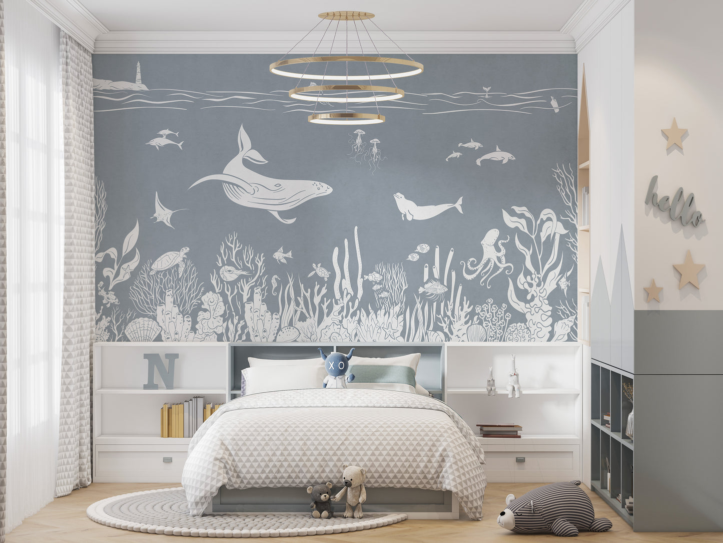 Monochrome Sea Blue Wallpaper Mural - Giffywalls