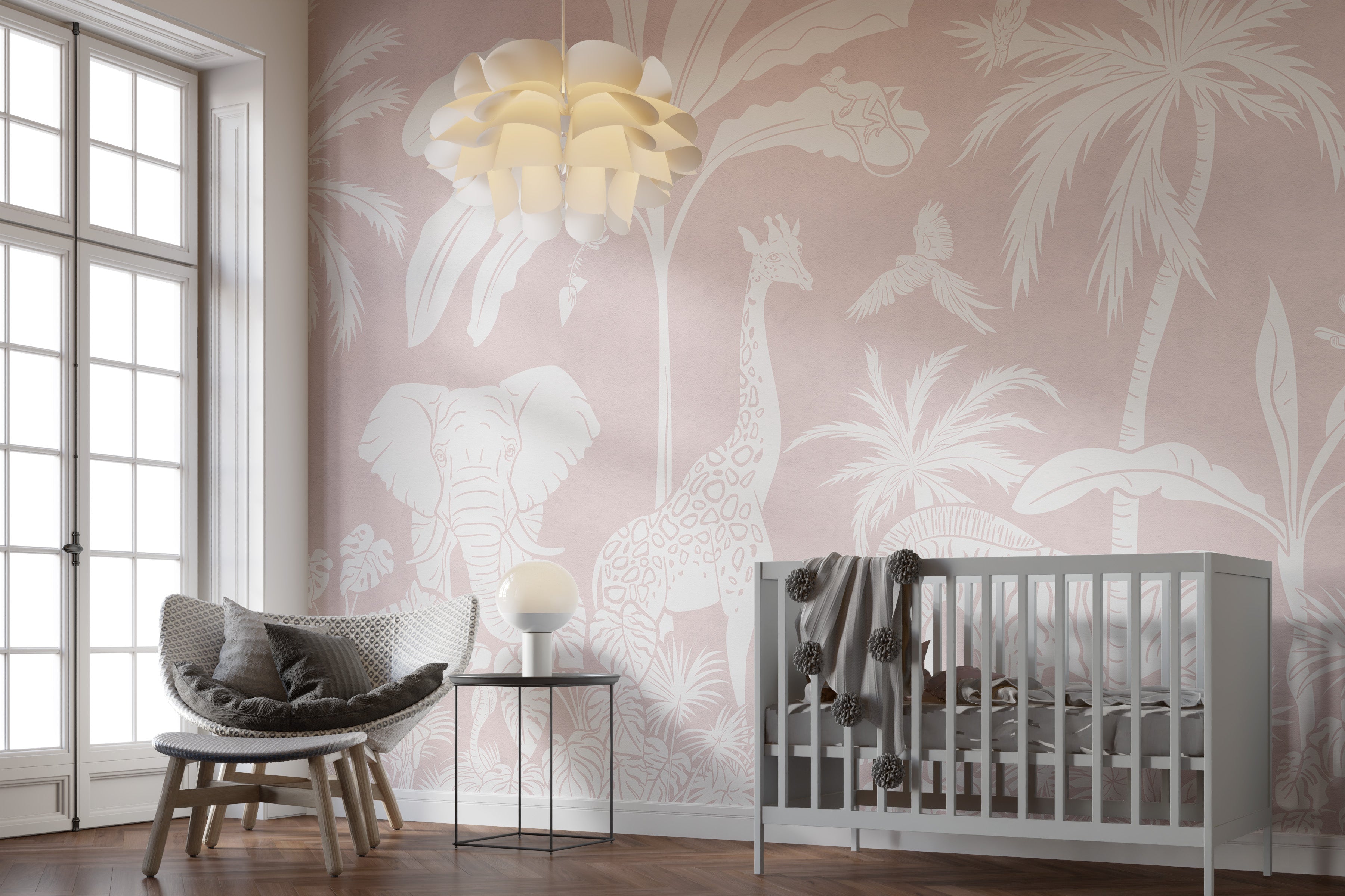 Jungle in Pink Monochrome Mural
