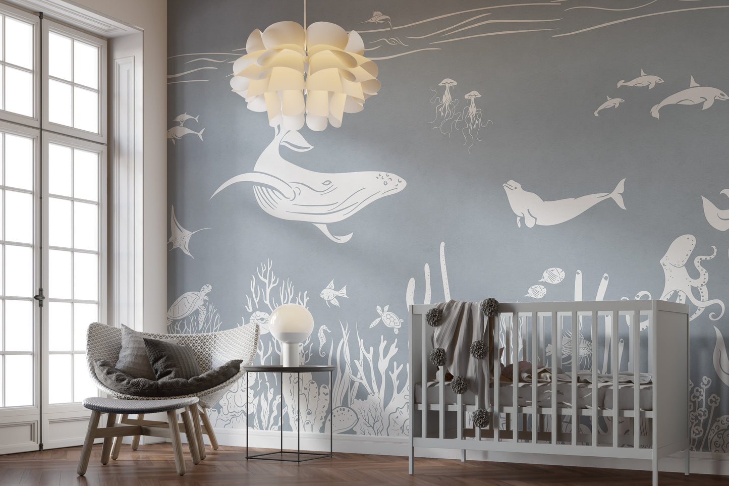 Monochrome Sea Blue Wallpaper Mural - Giffywalls