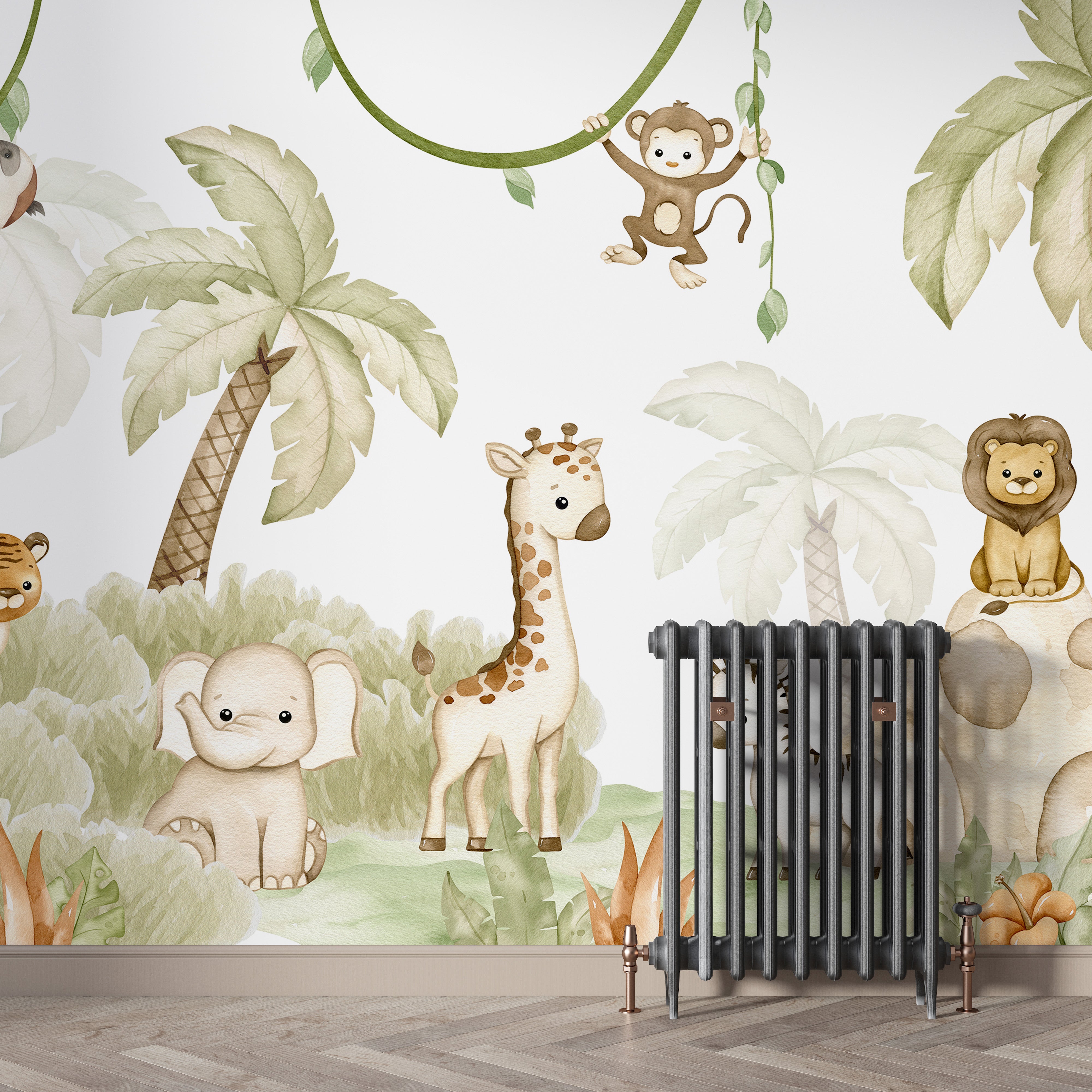 Playful savannah-themed wallpaper for children