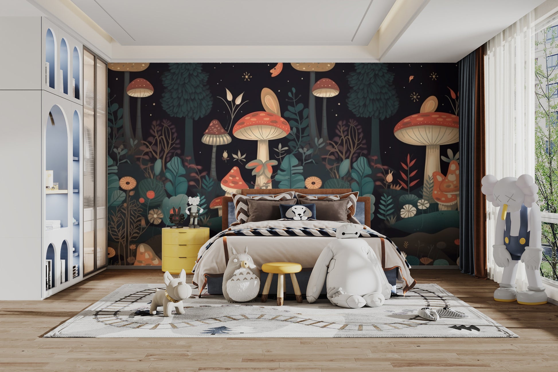 Vibrant mushroom garden wall decor for interiors
