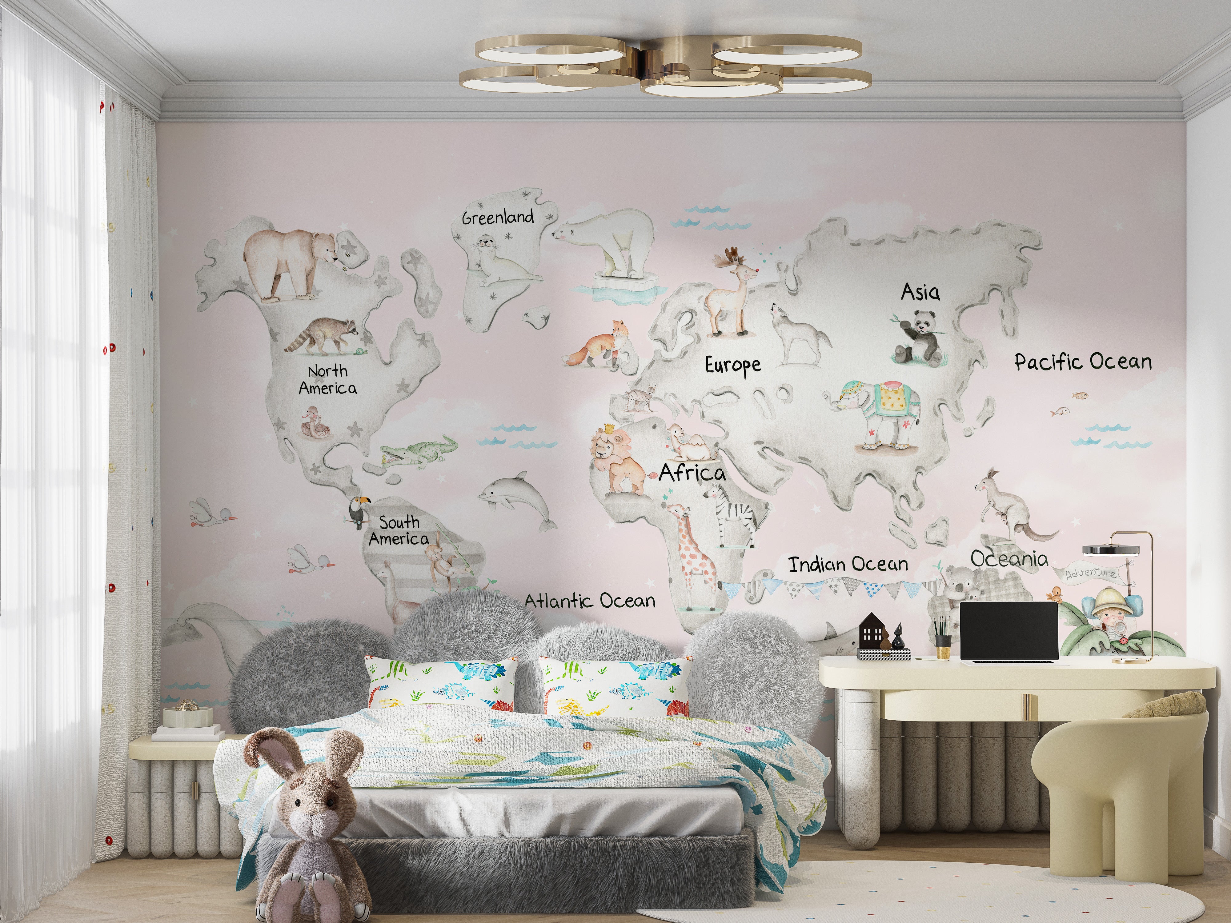 Whimsical critters atlas wall mural