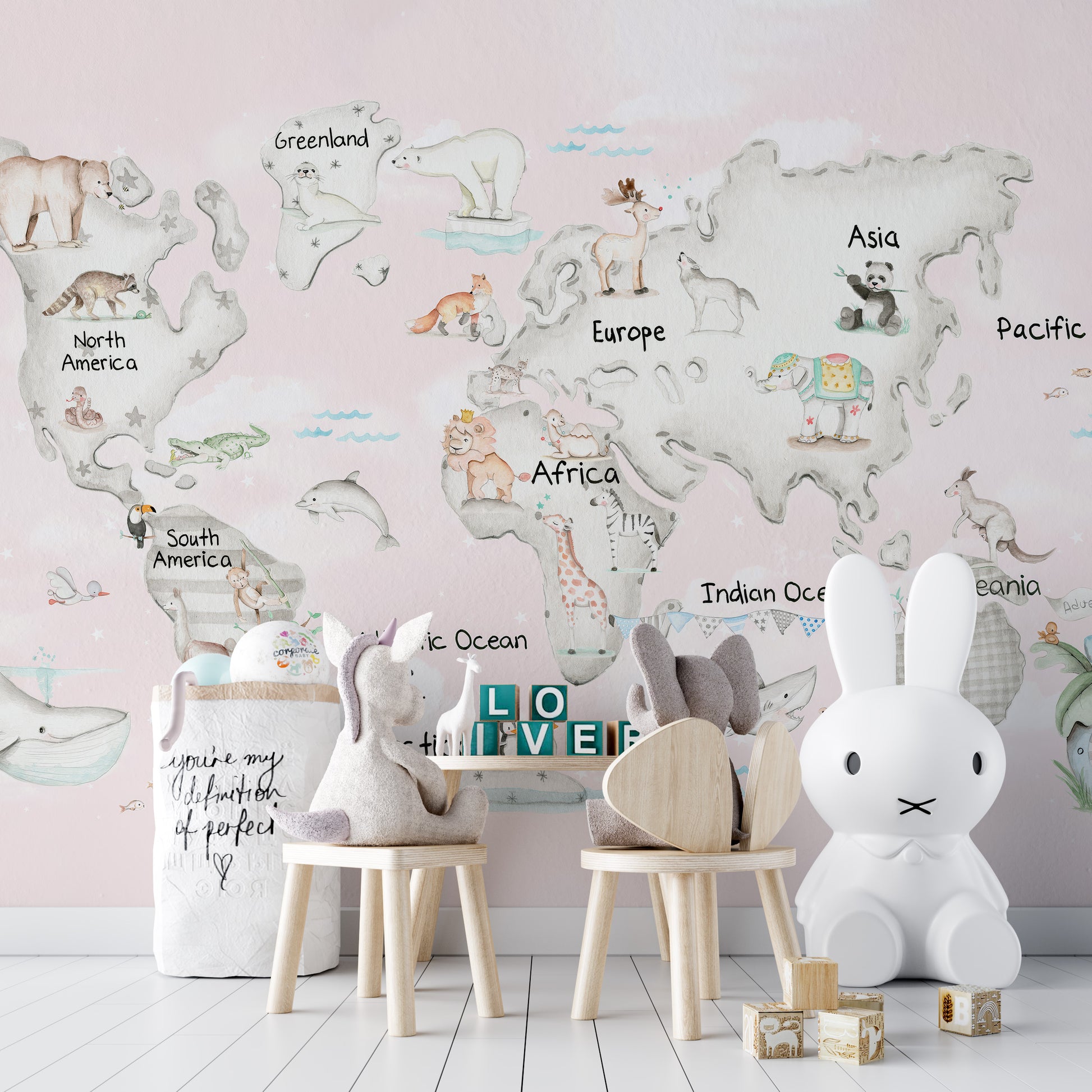 Colorful animal atlas wallpaper mural