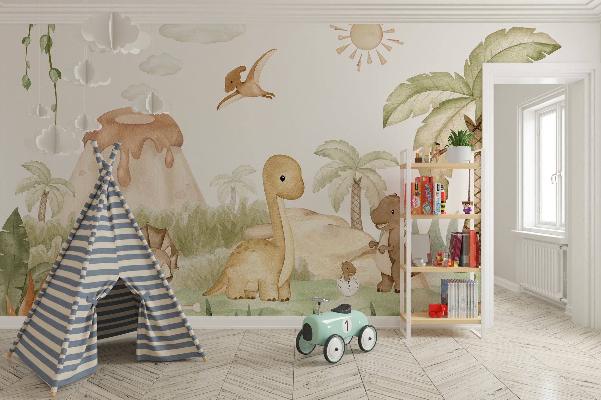 Dino baby wallpaper mural for kids rooms