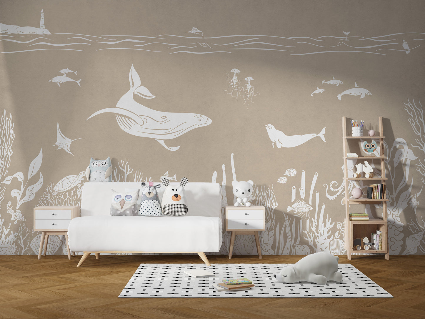 Monochrome Sea Tones Brown Mural
