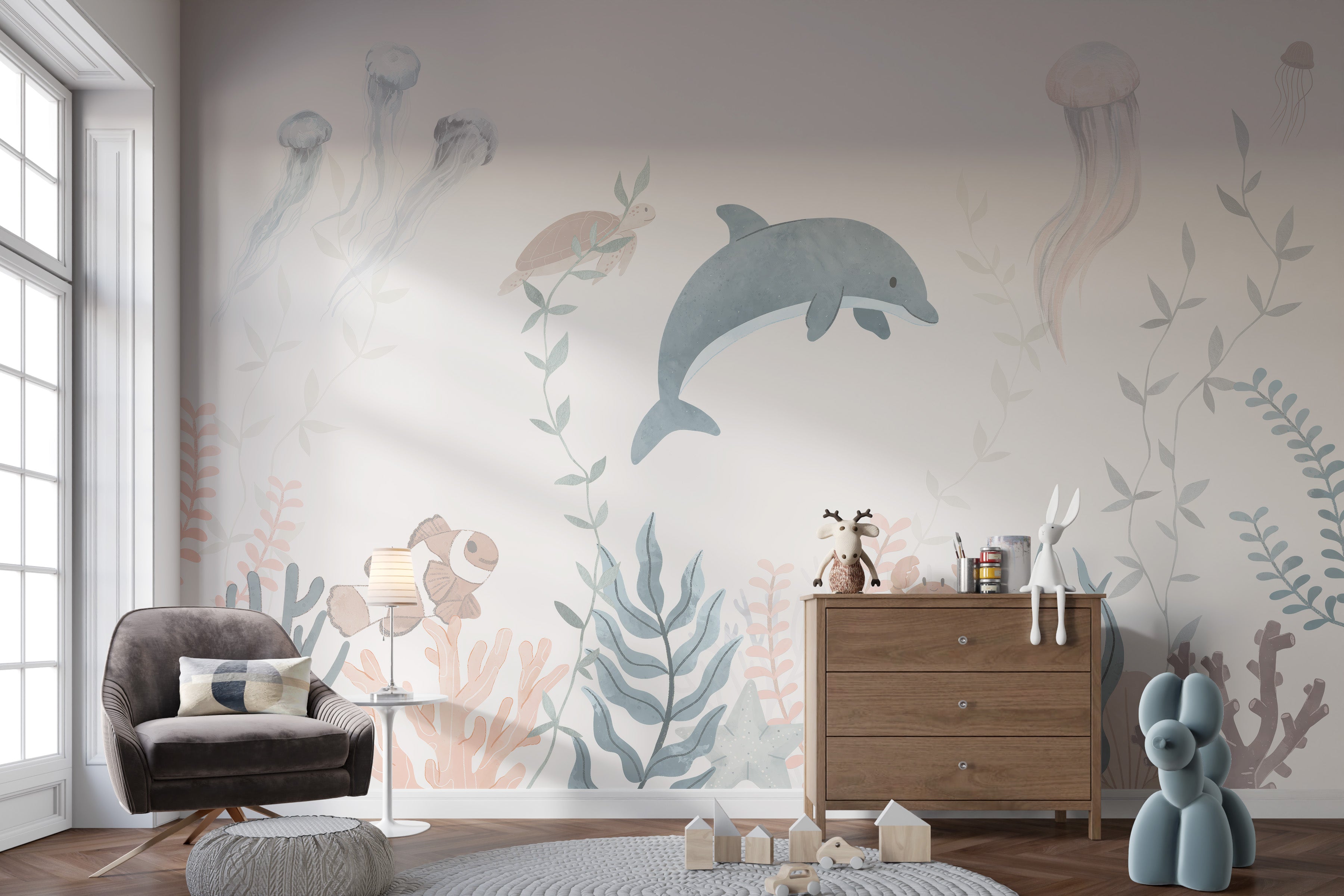 Vibrant Marine Life Wall Mural
