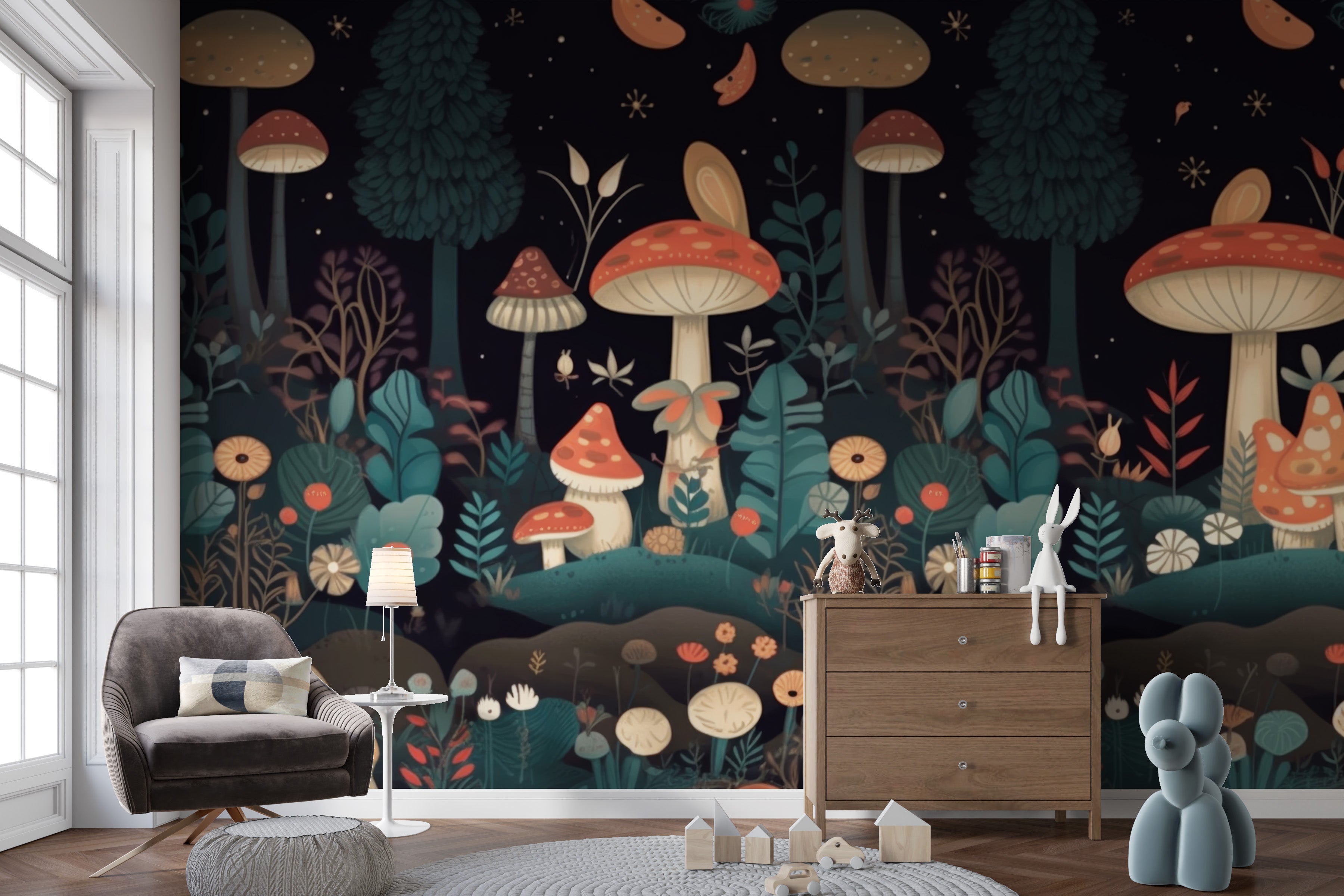 Mushroom Garden Wallpaper Mural - Giffywalls