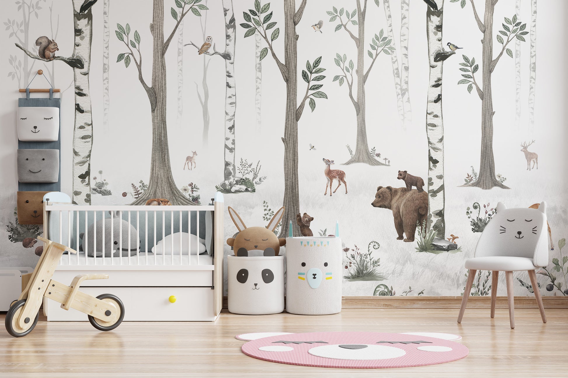 White Forest wallpaper with serene forest animal details