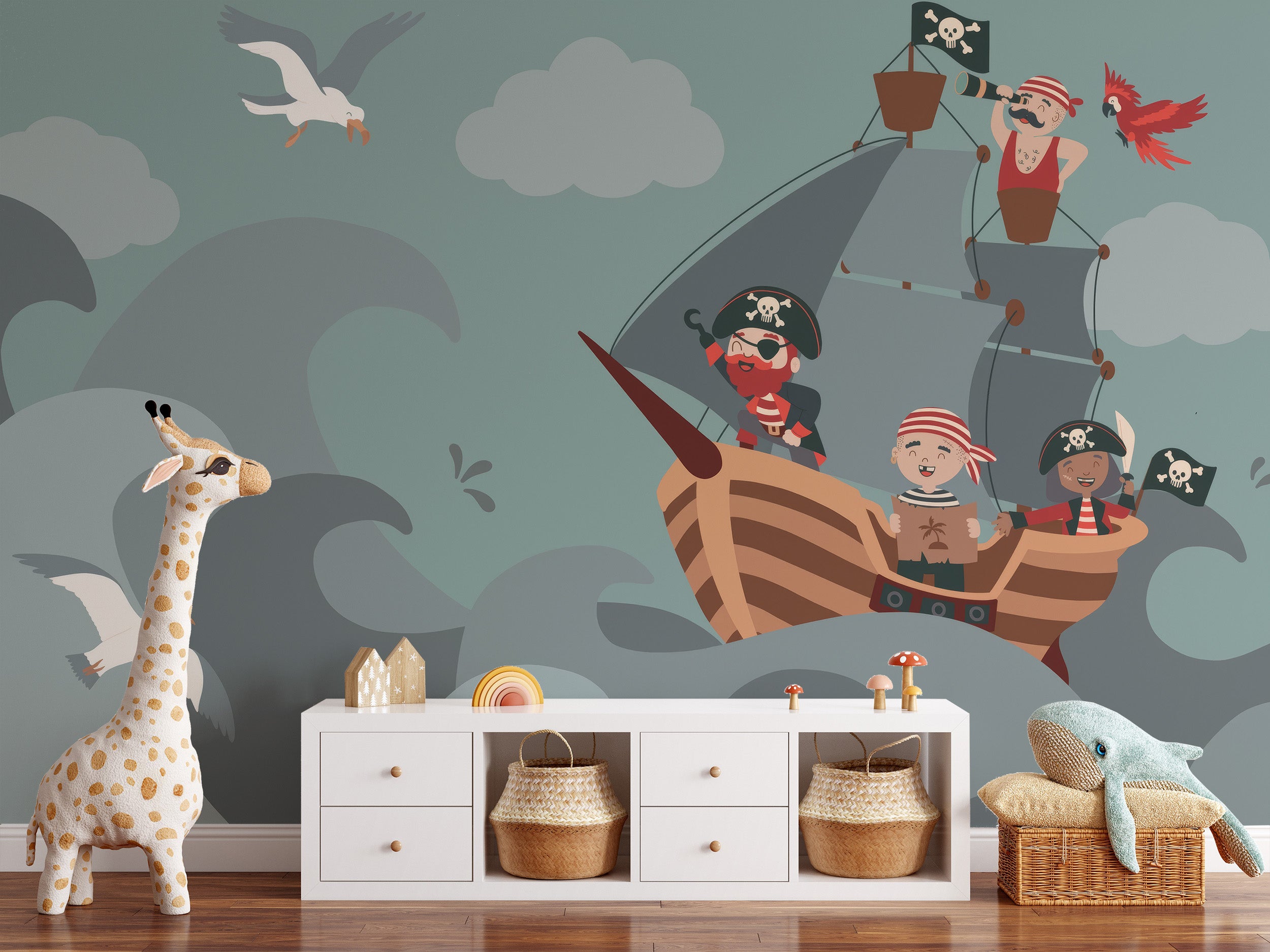 Vibrant pirate ship wallpaper with charm
