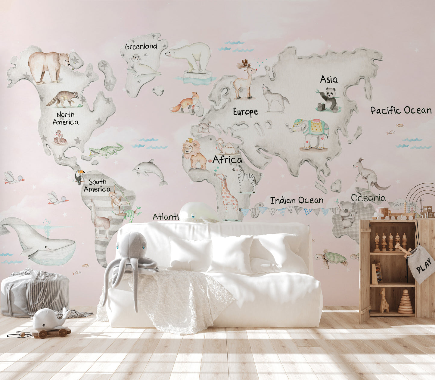 Cuddly Creatures Atlas Mural