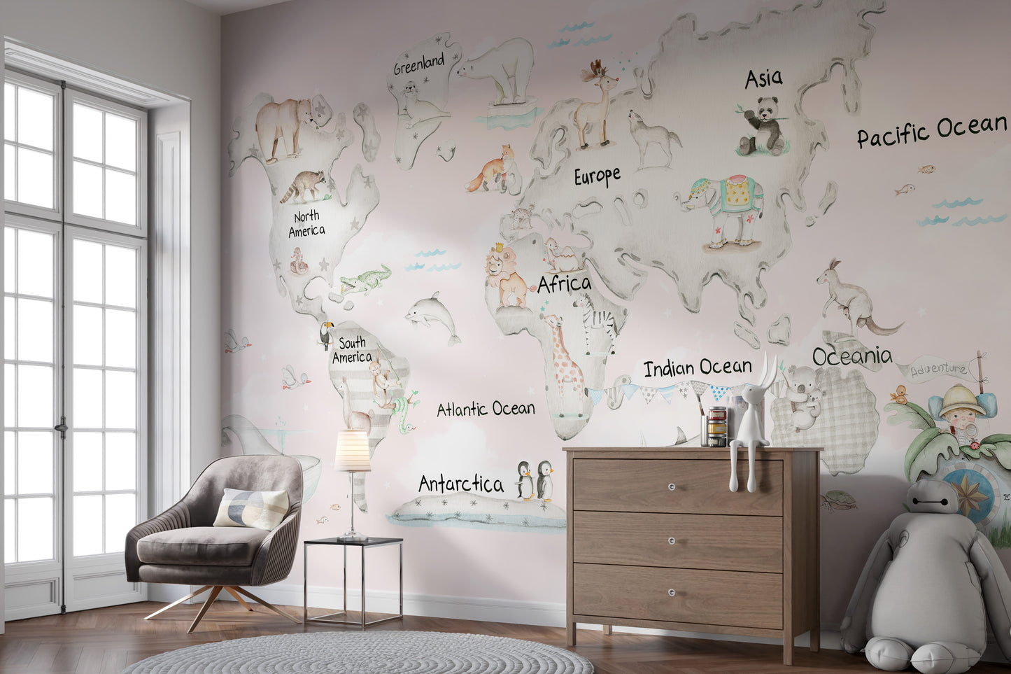 Cuddly Creatures Atlas Mural