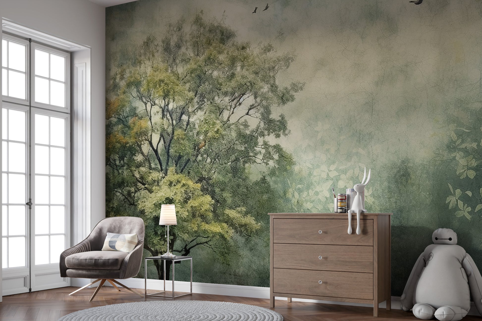 Serene Forest Paradise wall mural for tranquil living room walls.