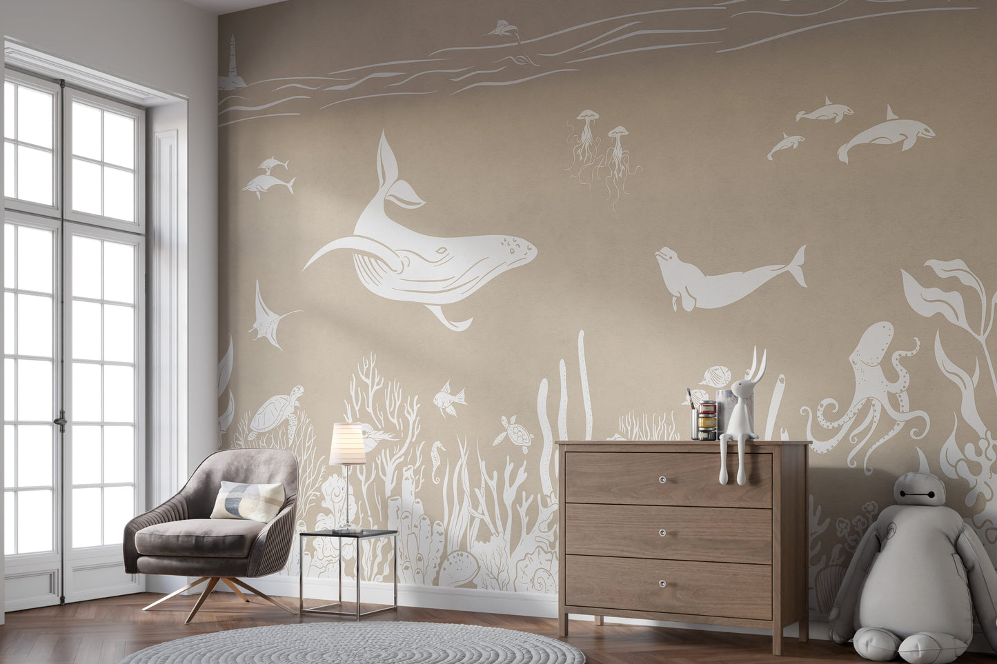 Monochrome Sea Brown Wallpaper Mural