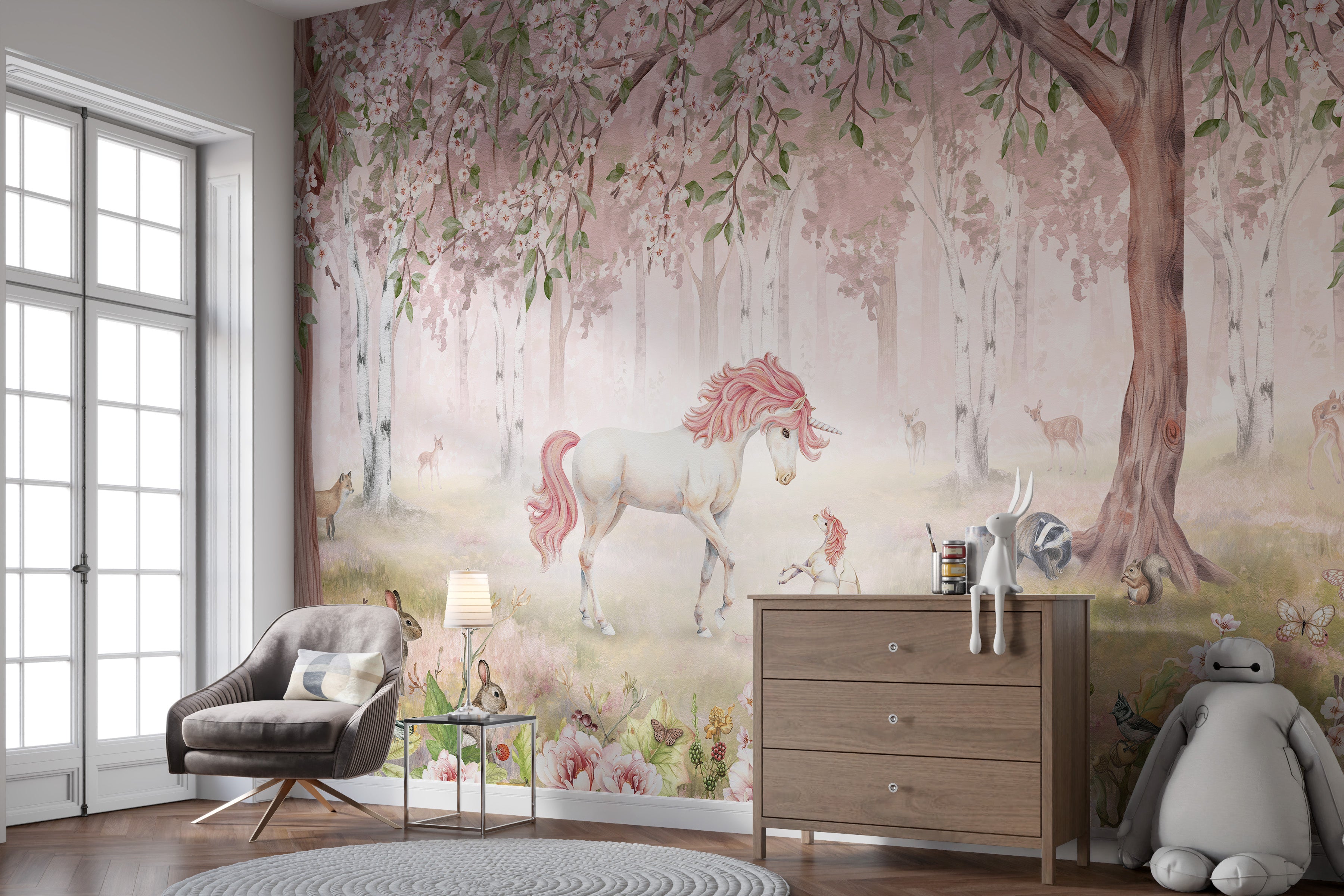 Magical Unicorn Forest Pink Mural
