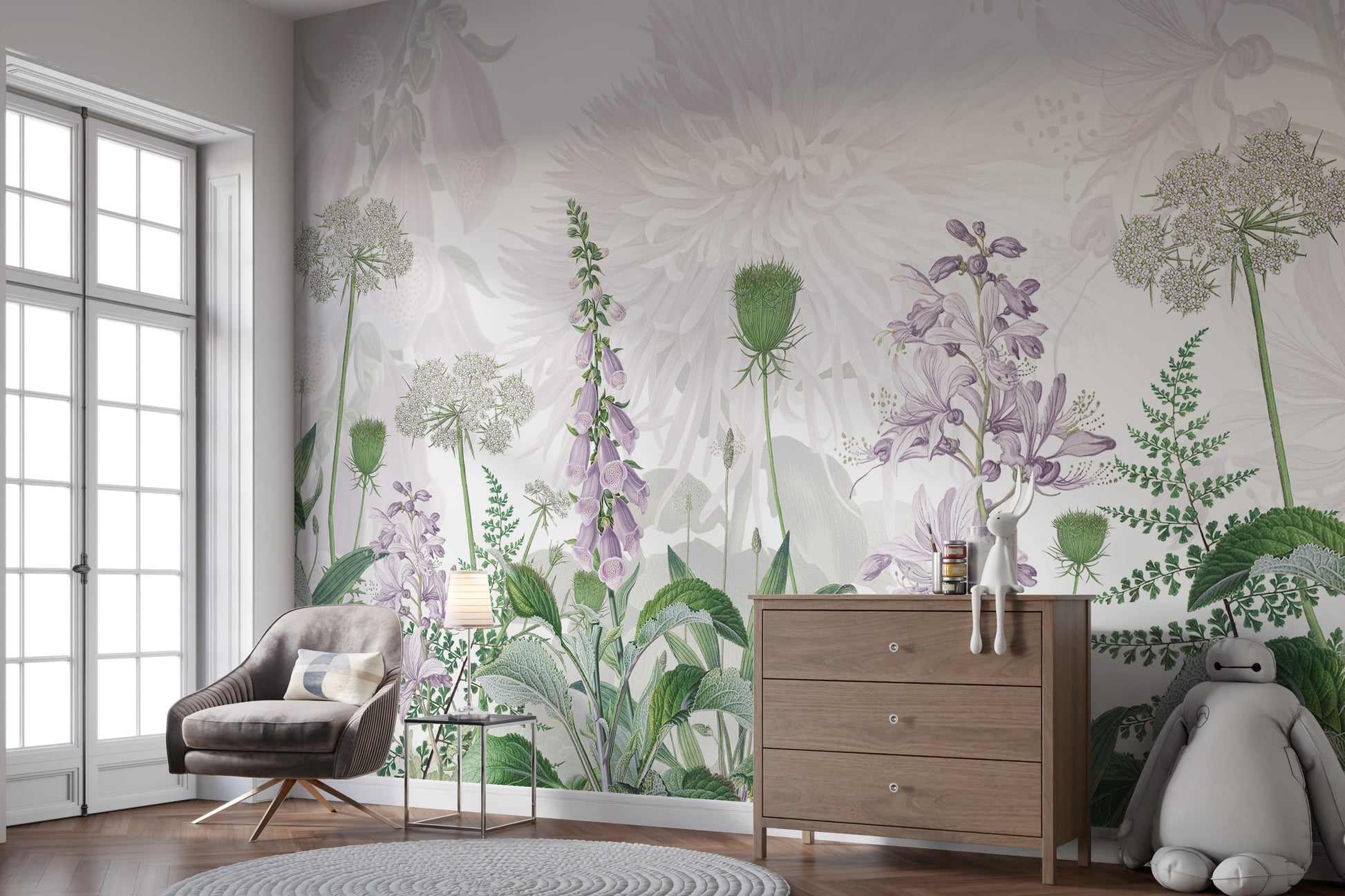 Foxglove Purple color Flowers wallpaper for renters