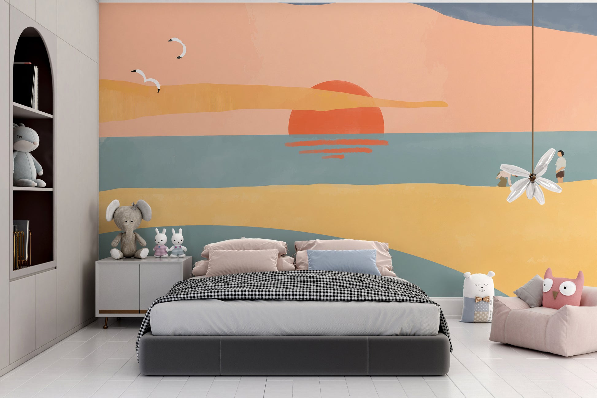 Artistic sandy sunrise wall mural art
