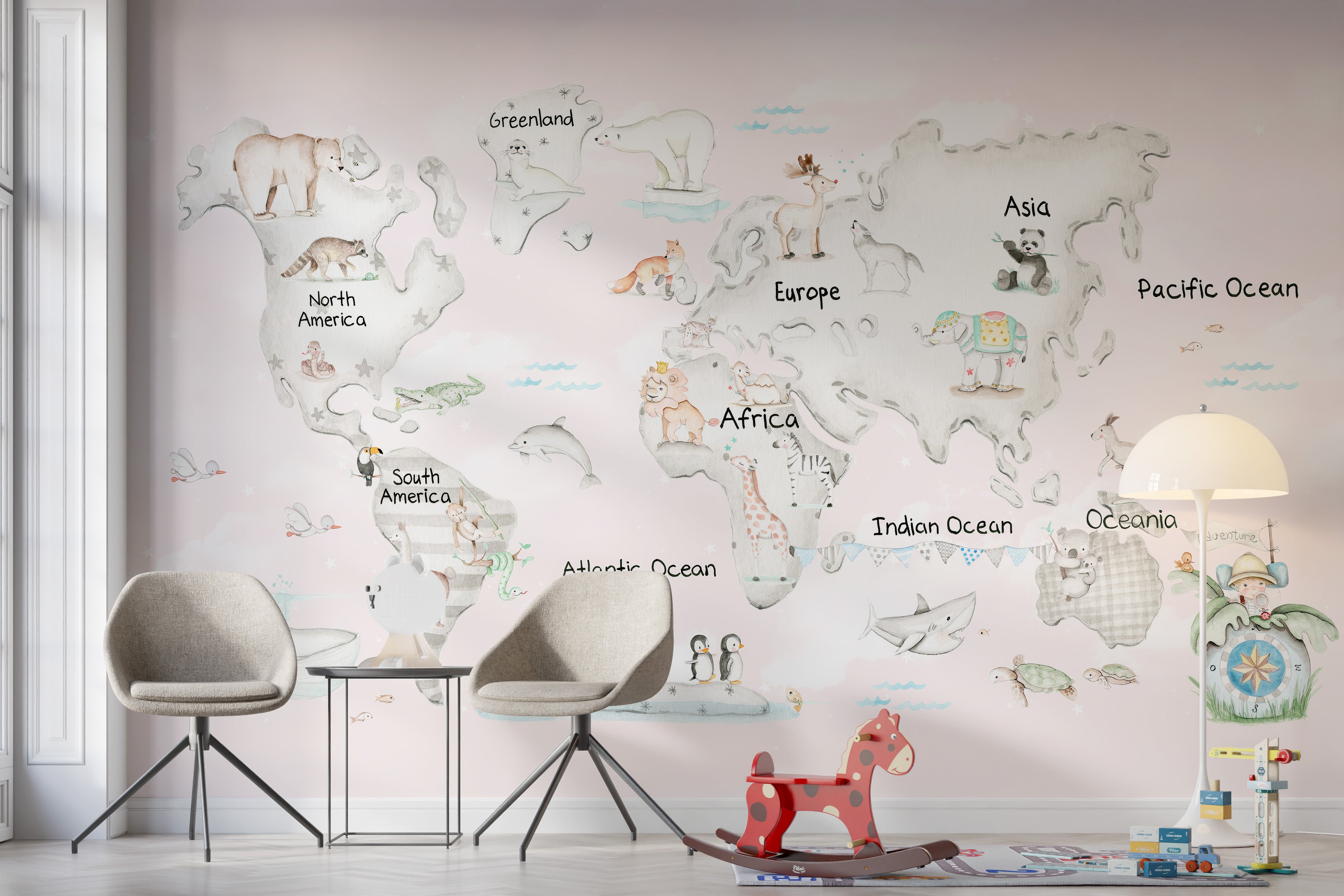 Playful creatures atlas wallpaper mural