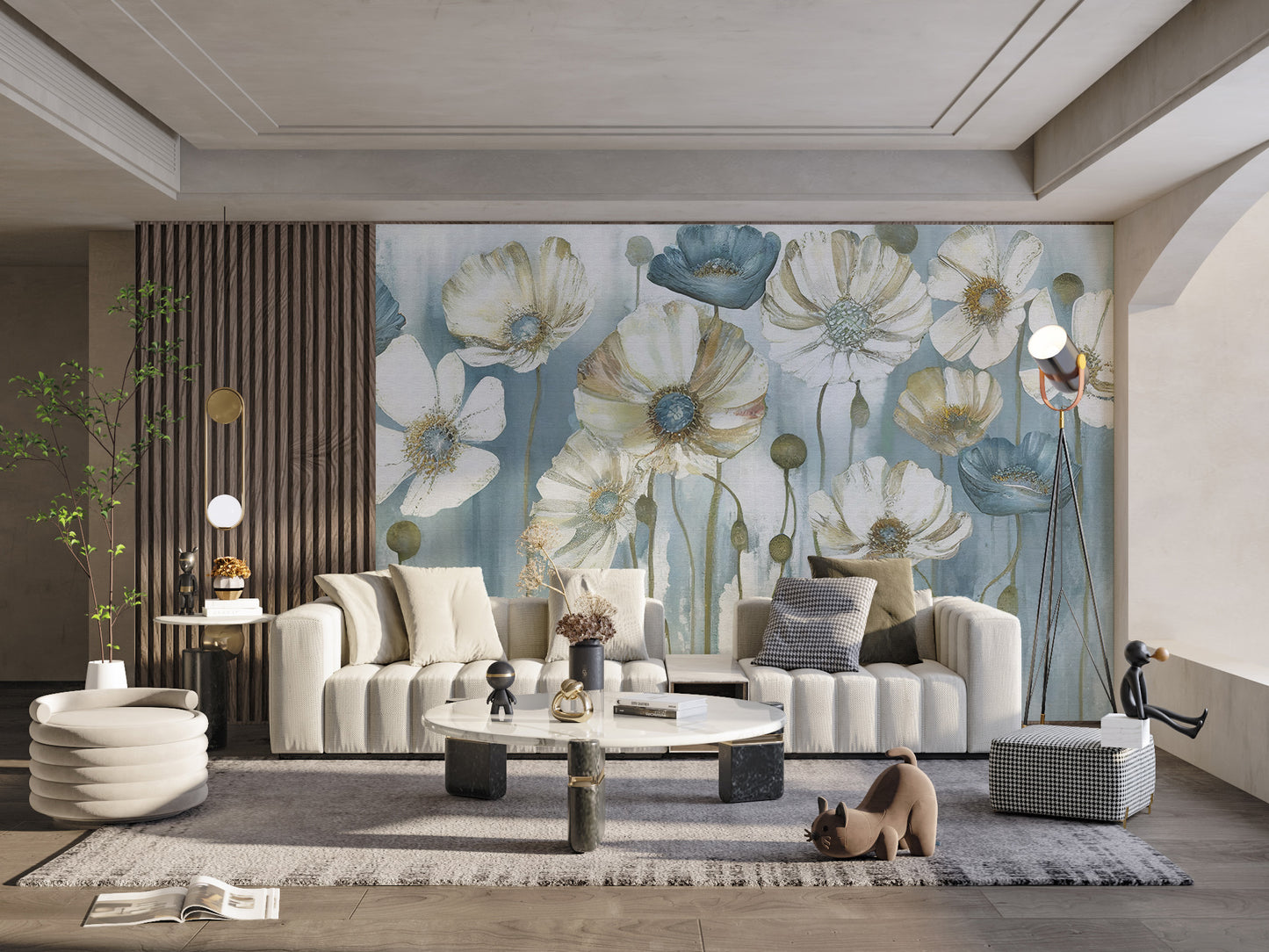 Subtle anemone wall mural with floral grace