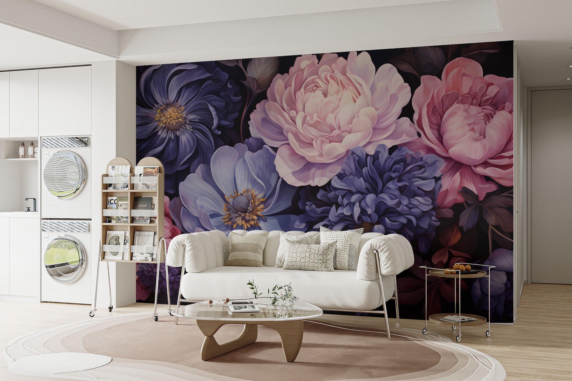 Artistic bouquet mural for serene interiors
