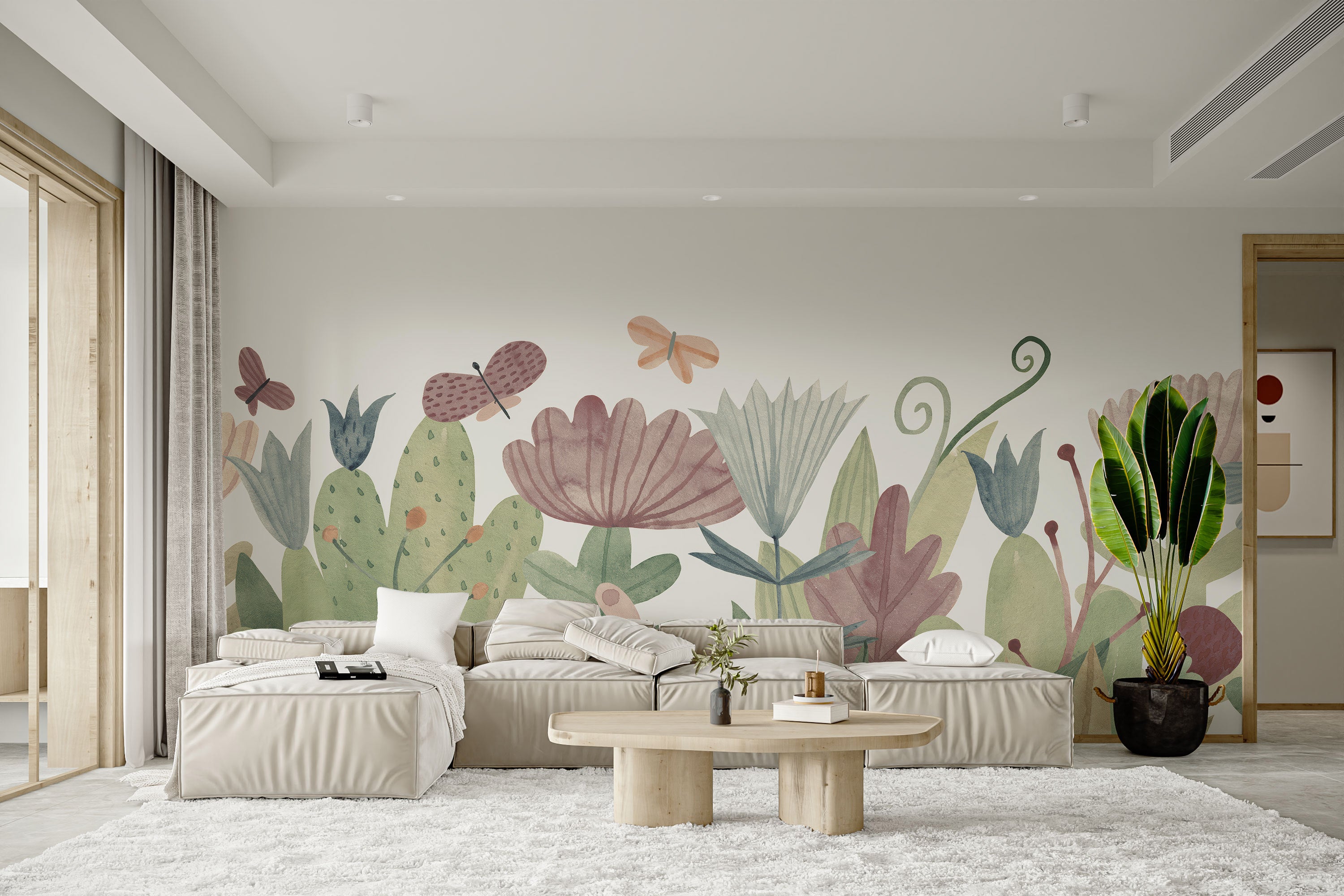 Artistic watercolor wildflower mural wallpaper for tranquil interiors.