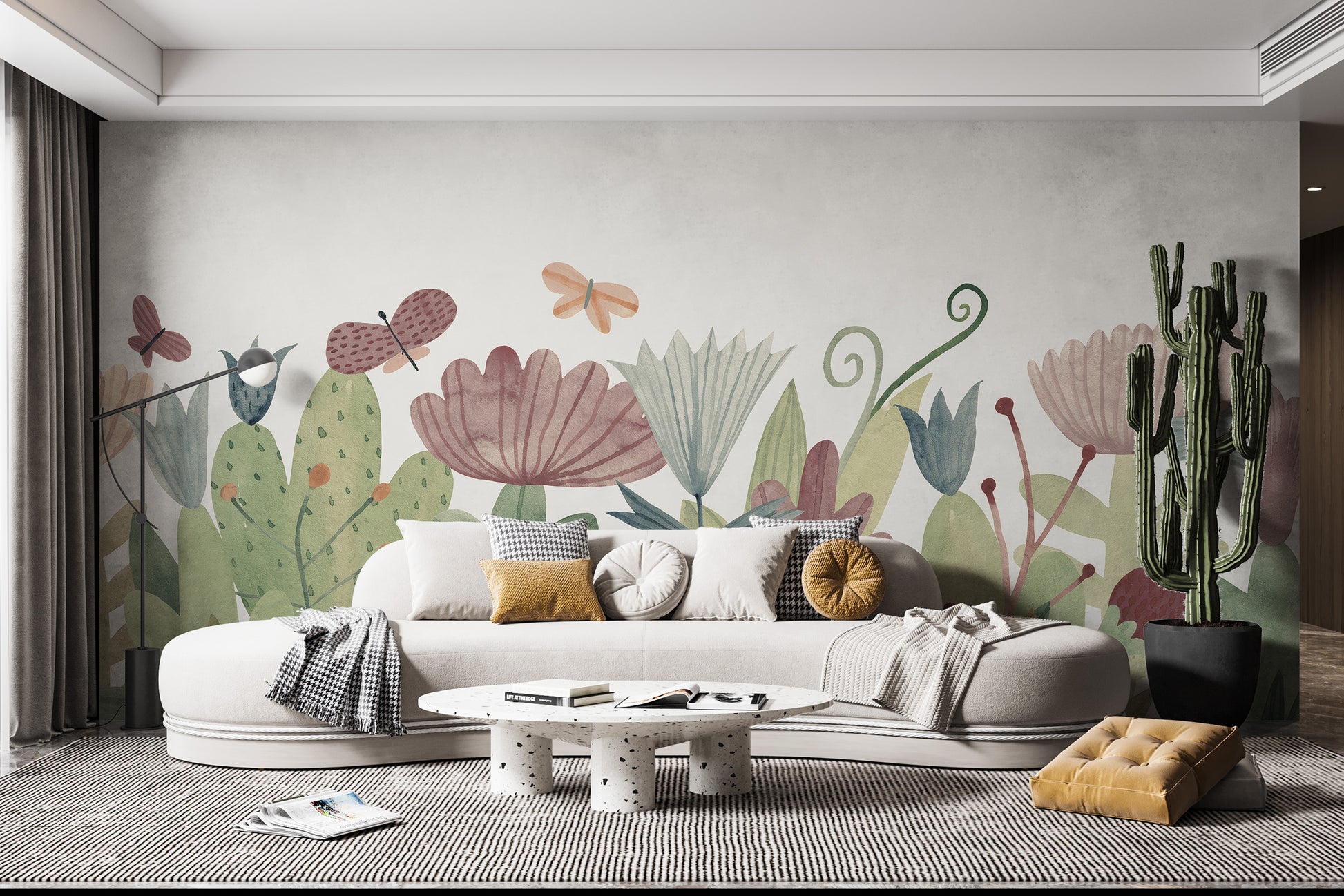 Elegant wildflower-inspired wallpaper mural for livingroom decor.