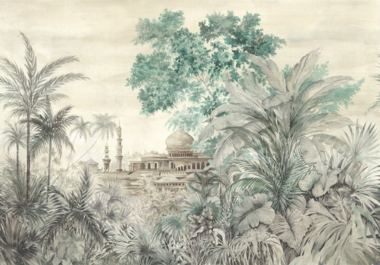 Beige Watercolour Dining Jungle Wallpaper Mural