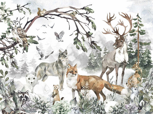 Serene Forest Friends Watercolor Wall Mural