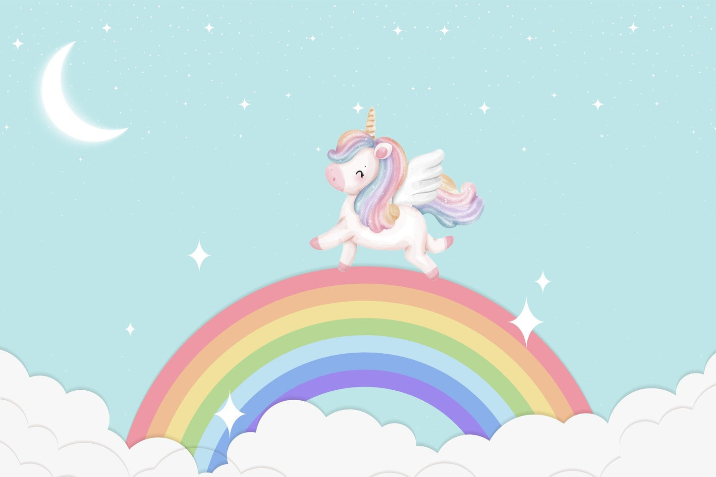 Starlit Rainbow Unicorn Wall Mural