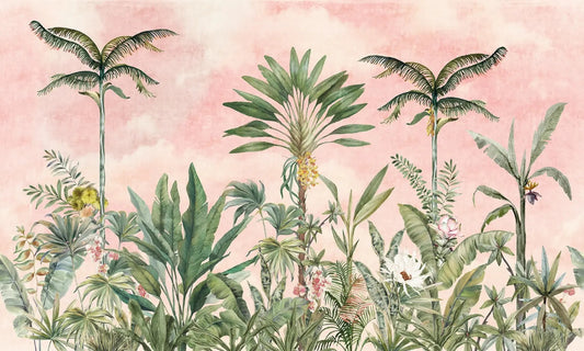 Watercolour Pink Tropical Chinoiserie Wall Mural