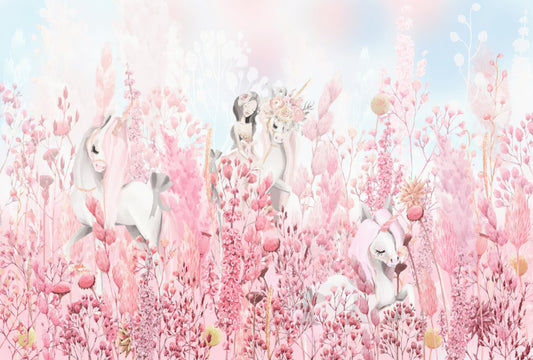 Pink Unicorn Forest Wall Mural