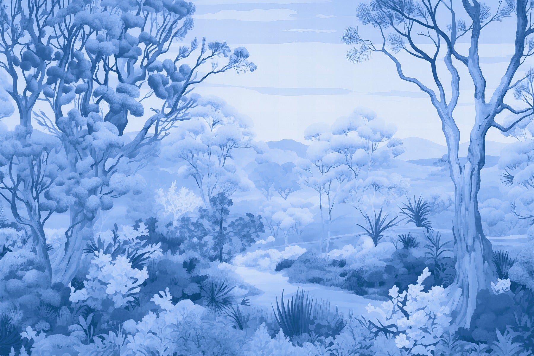 Autumn Forest Blue Wallpaper Mural - Stylish & Unique